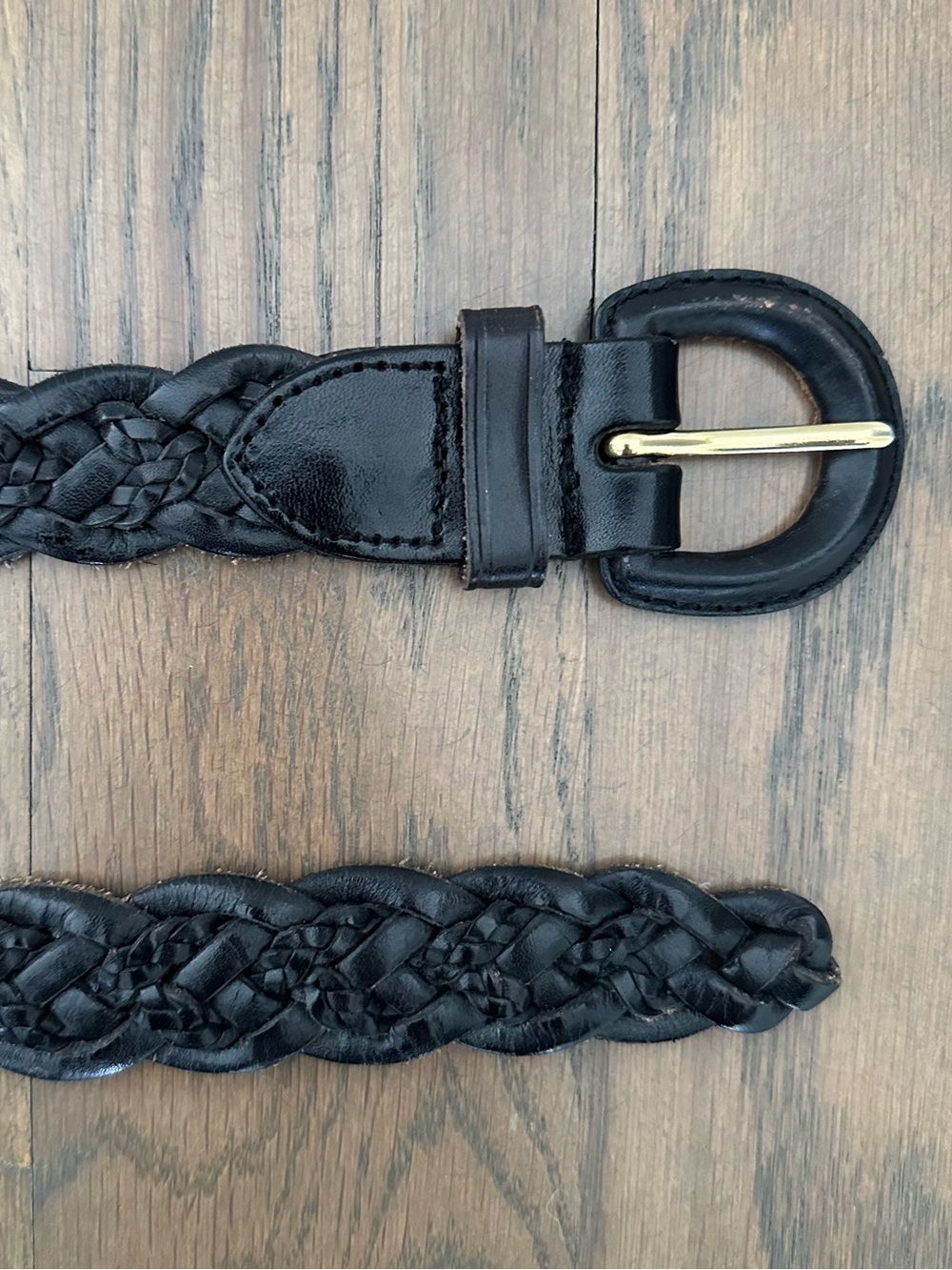 Vintage Talbots Braided Woven Leather Belt Covered Rounded Buckle Black Small